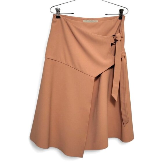 Cedric Charlier Asymmetrical Wrap Midi Skirt Peach Beige Designer Italy - Picture 3 of 15